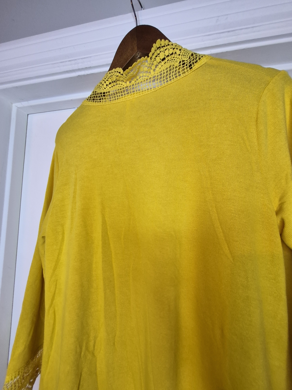 Tickled Teal Bright Yellow Crochet-Trim Open Cardigan Xl - Picture 6 of 8